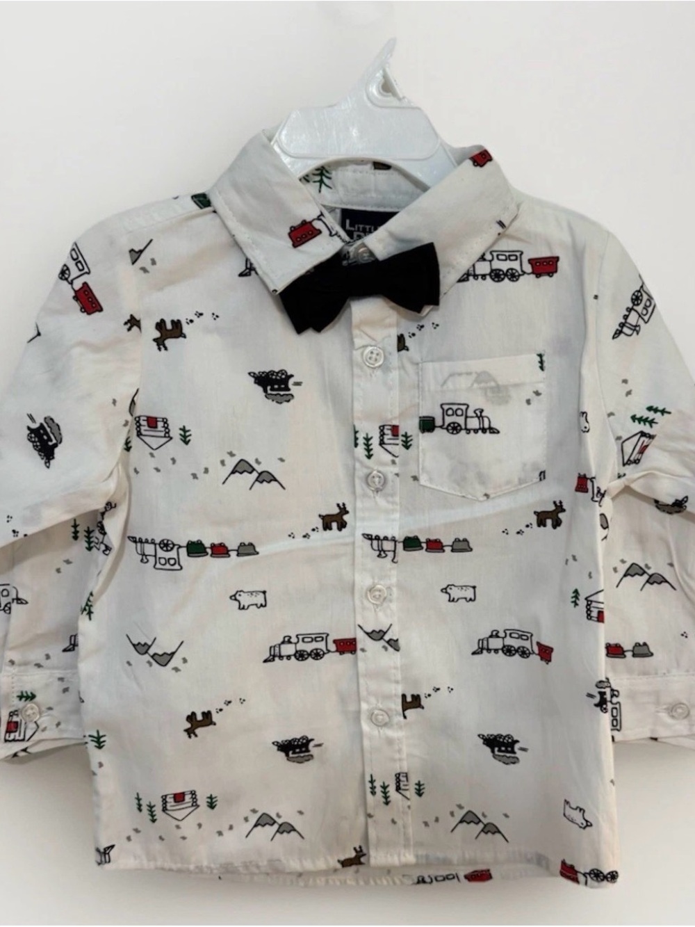 New With Tags Little Rebels Toddler 2T Button Down Train Shirt With Bow tie